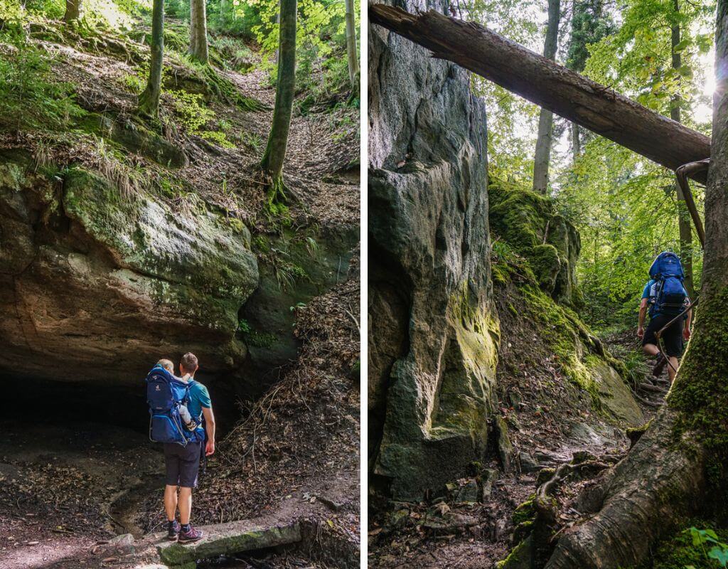 Wanderung durch die Tobelschlucht zum Naturdenkmal Hohler Stein in Spiegelberg