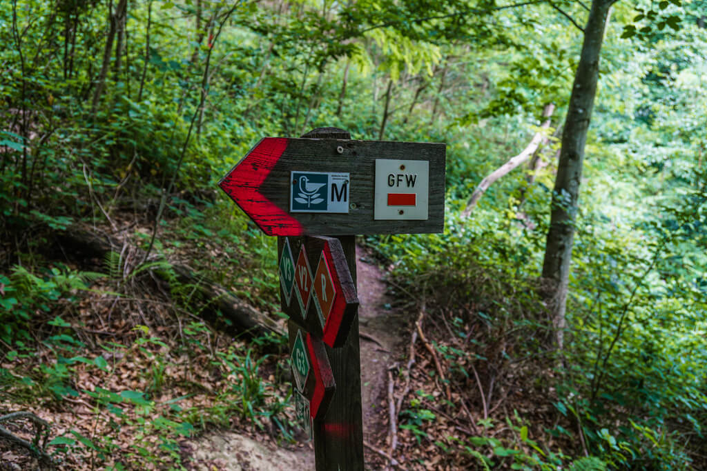 Beschilderung auf der Wanderung durch die Bodenbachschlucht