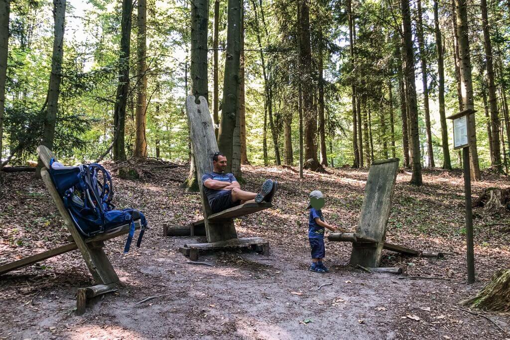 Waldliegen und Pausenplatz auf dem Taennli Walderlebnispfad in Gschwend